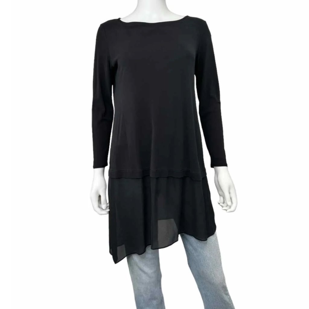 Eileen Fisher Black Asymmetrical Long Sleeve Tunic Blouse